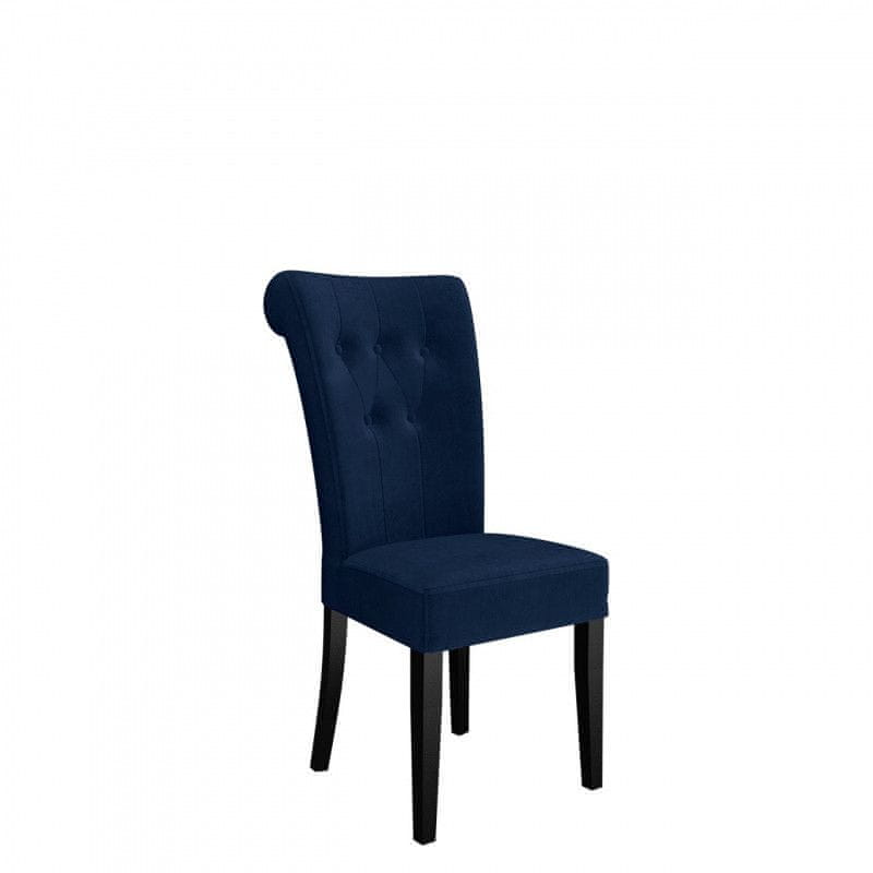 Veneti Luxusná jedálenská stolička NOSSEN 3 - čierna / modrá / pozlátené klopadlo